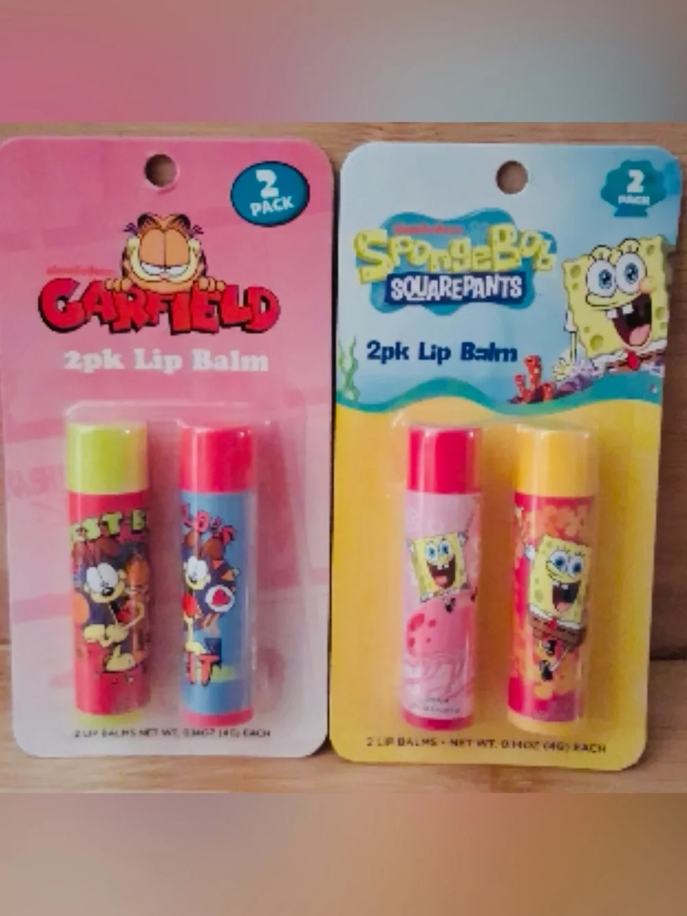 Garfield & SpongeBob 2-Pack Lip Balm Set - Pink, Yellow, Red